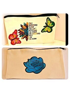 Hand Crafted Canvas Cosmetic Bag Pencil Case Embroidery